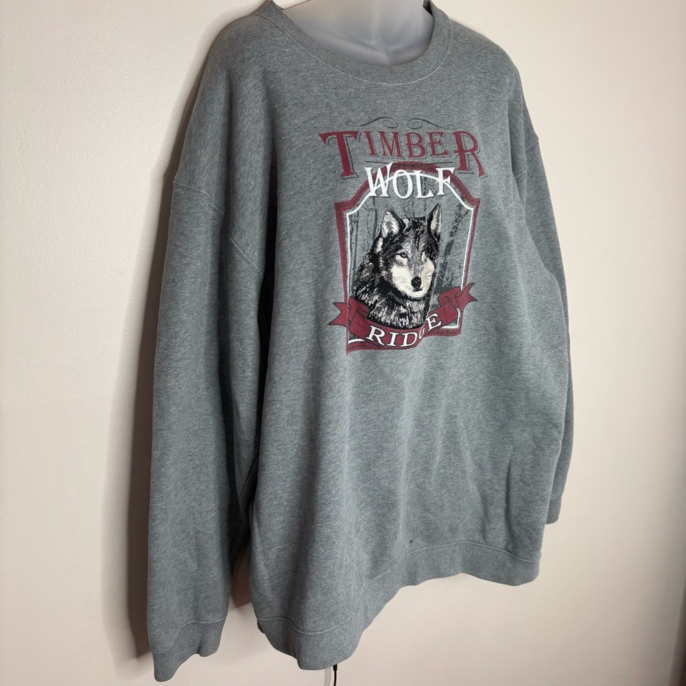 Timber Wolf Ridge Oversized y2K cozy Gray Grey Crewneck Sweatshirt 2XL - Picture 2 of 9